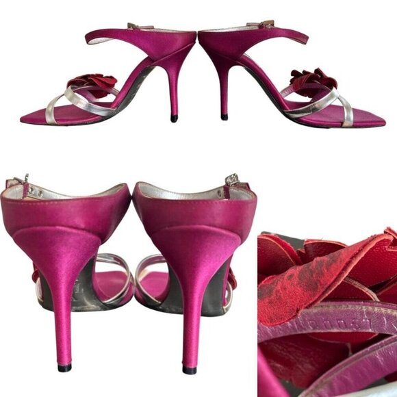 VTG. Y2K LOUIS VUITTON HEELS FLOWER DESIGN PINK SILVER STRAPPY SANDALS EUC 6 1/2 - Picture 6 of 7